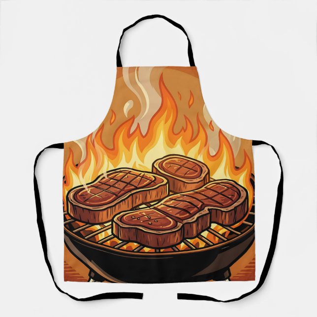 Tablier Steaks grillés flammes BBQ (Recto)