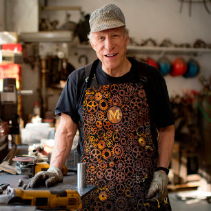 Tablier Steampunk Super Colorful Rusty Gears Monogram