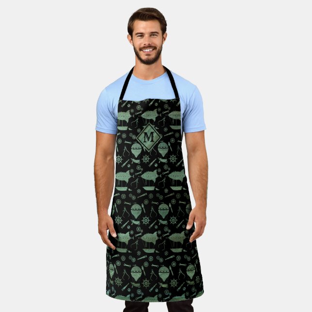Tablier Steampunk Verdigris Bronze Airships monogram (Porté)