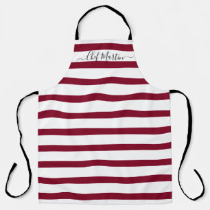 Tablier Stripes Bourgogne personnalisées Script