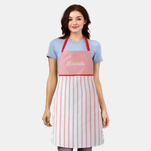 Tablier Stripes Roses Et Blanches Personnalisées