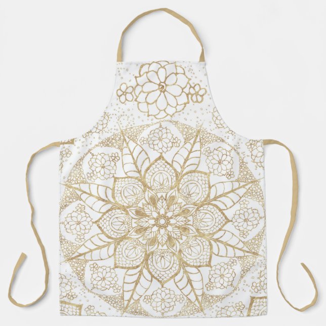Tablier Style Boho Blanc Or Mandala Floral (Recto)