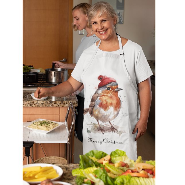 Tablier Style de cuisson de Noël Cottage Robin (Créateur téléchargé)