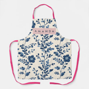 Tablier Style de Vigne Florale Bleue Personnalisé
