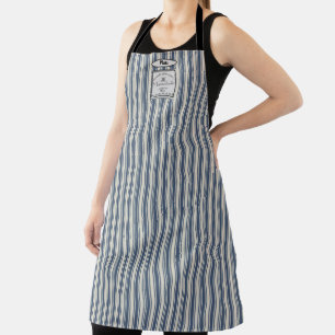 Tablier Style français Bleu Crème rayures Étiquette Marmal