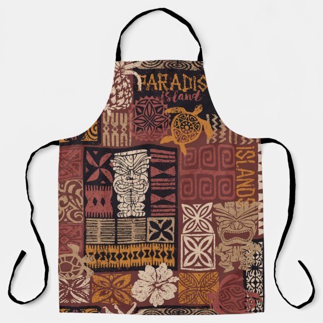 Tablier Style hawaïen motif tribal tissu patchwork (Recto)