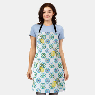 Tablier style italien, carreaux, majolica, citron, impress