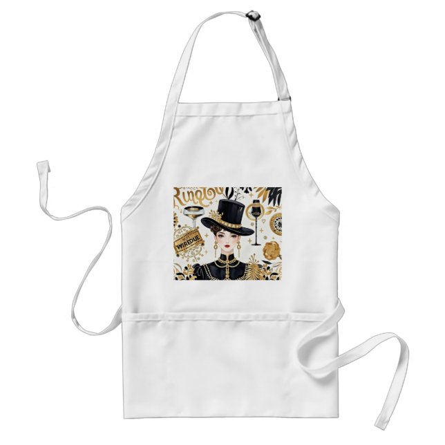 Tablier Style Moulin rouge, noir et or, Luxe riche (Devant)