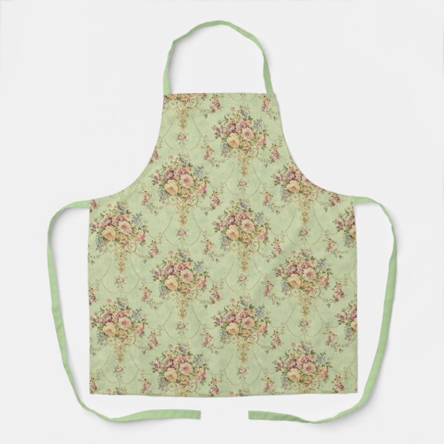 Tablier Style Victorien Vert Sage Français Rococo Floral (Recto)