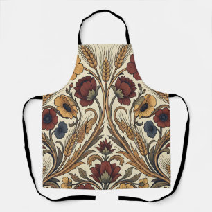 Tablier Style William Morris Rouge Or Fleur Motif Blé
