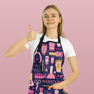 Tablier Stylish Clou Polonais Bouteilles Manicuriste Salon