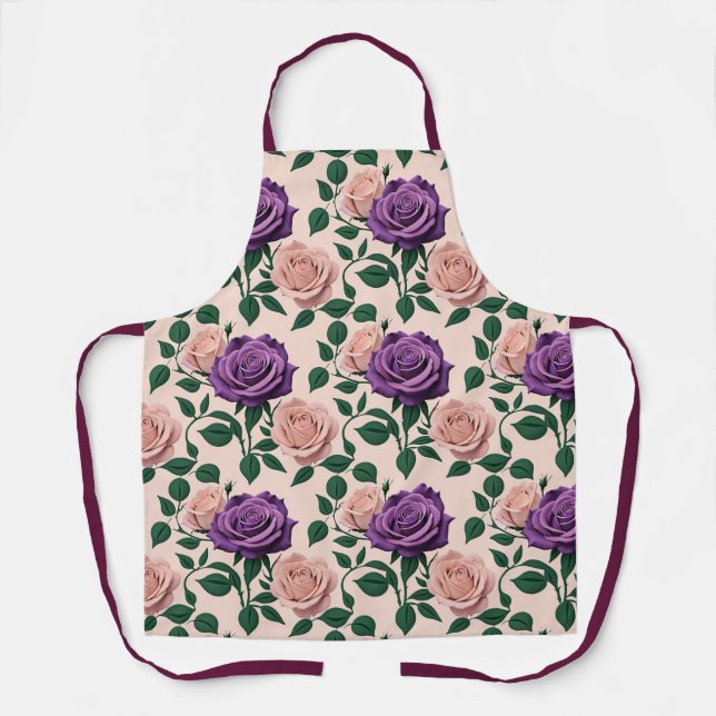 Tablier Stylized Purple Roses With Green Accents (Recto)