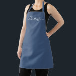 Tablier Stylo bleu personnalisé nom simple élégant<br><div class="desc">Personnalisé bleu personnalisé nom de script moderne texte monogramme couleur unie simple girly élégant chic bleu et blanc cuisine Apron. Customisez, personnalisez-le avec le nom, le devis, l'expression ou le texte. Texte de script blanc personnalisé, arrière - plan uni bleu. Idéal pour cuisiniers, chefs, poteries, céramiques, artisanat, travail, cuisine, boulangerie,...</div>