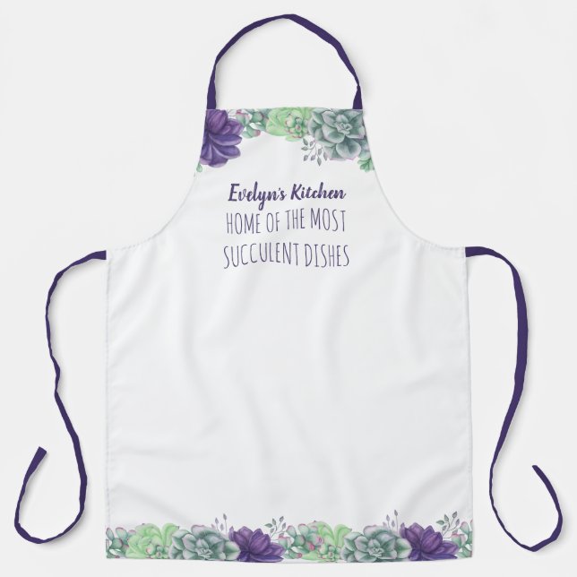 Tablier Succulentes - Cuisine de [Nom] et slogan personnal (Recto)