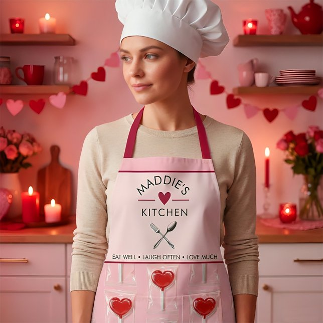 Tablier Sucette en forme de cœur rouge – Illustration de b (#ValentineApron#ValentinesDayGift#LoveThemedApron#KitchenLove#ChefApron#ValentineKitchen#Romantic)