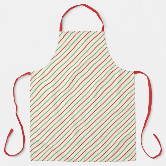 Tablier Sucre de canne de Noël rétro rayures rouge vert (Recto)