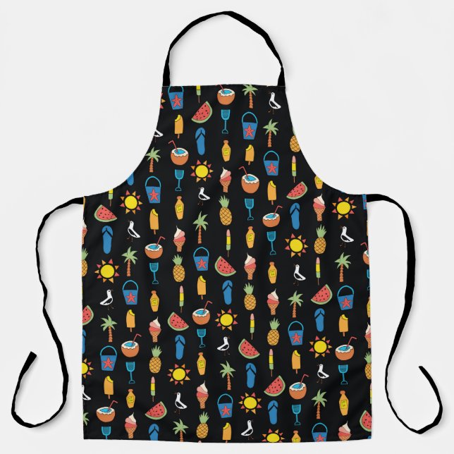 Tablier Summer icons seamless vintage pattern black. Repea (Recto)