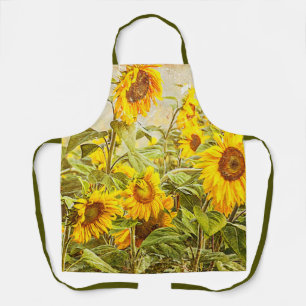 Tablier Sunflower Field Jaune Green Country Art Vintage