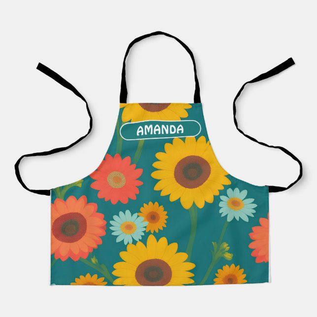 Tablier Sunflower Retro Coloré Motif personnalisé (Recto)