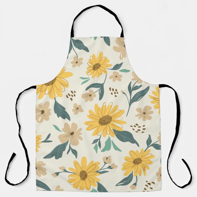 Tablier Sunflower seamless pattern. Yellow daisy on off wh (Recto)