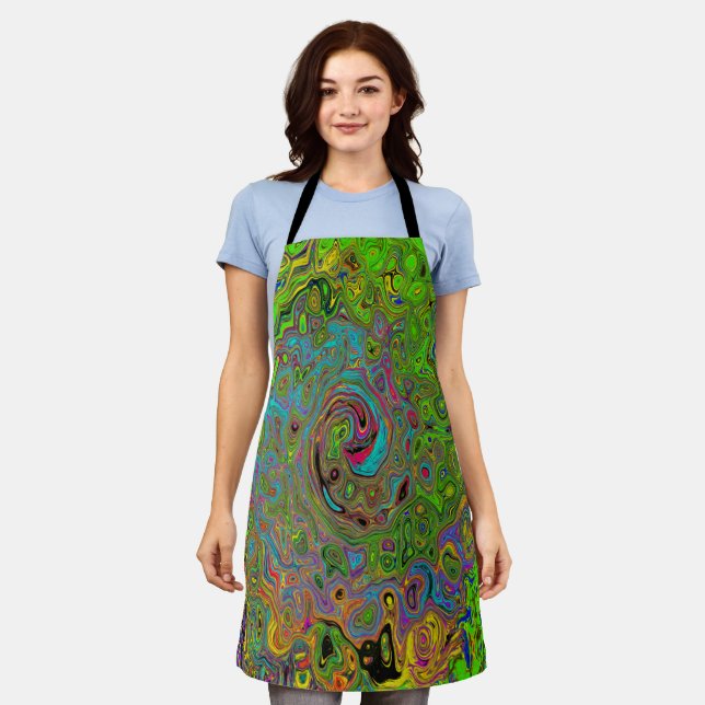 Tablier Super Abstrait Retro Lime Green et Blue Swirl (Porté)