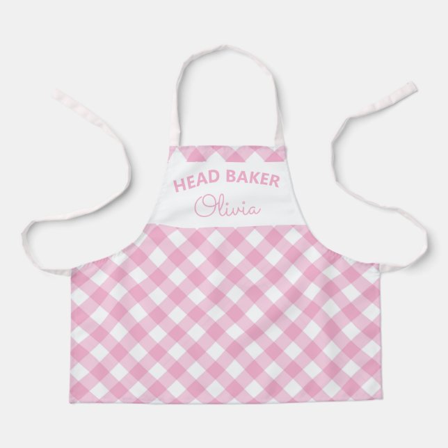 Tablier Super Boulanger en Chef Mignon Gingham Rose Nom (Recto)
