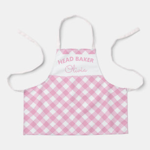 Tablier Super Cute Head Baker Rose En vichy Nom