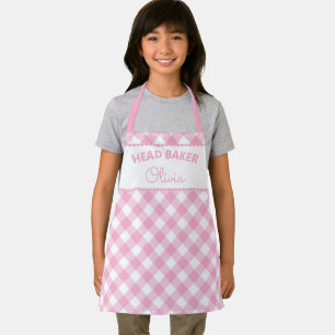 Tablier Super Cute Head Baker Rose En vichy Nom Apron