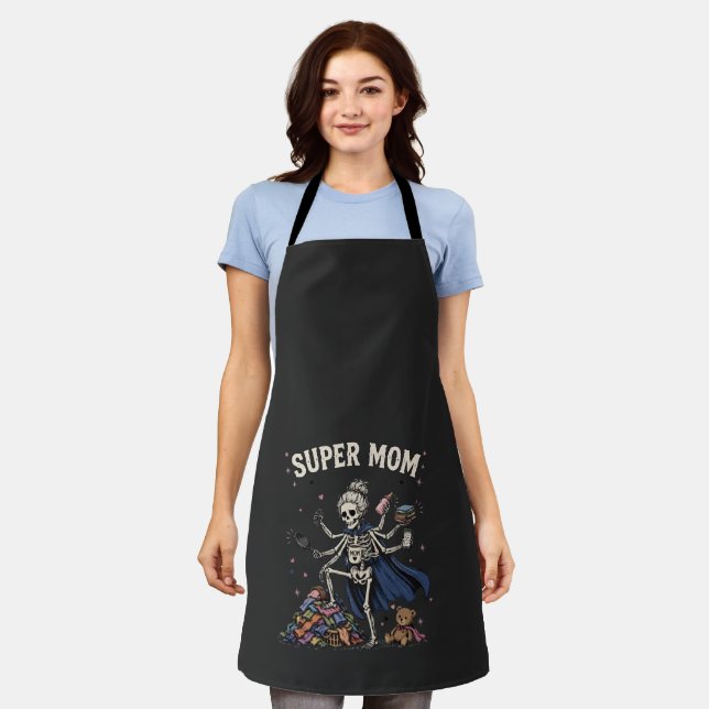 Tablier Super Maman Squelette Multitâche Rétro  (Porté)