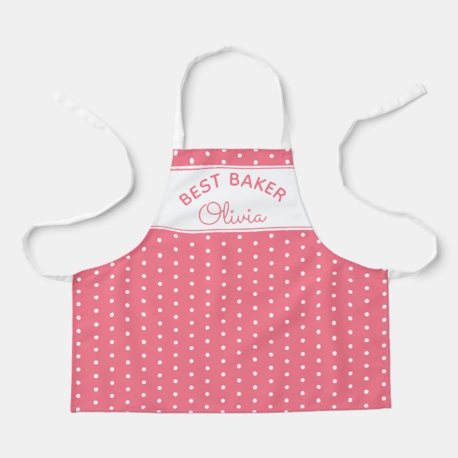 Tablier Super Mignon Chef Pâtissier Rose Points Fille Pâti (Recto)