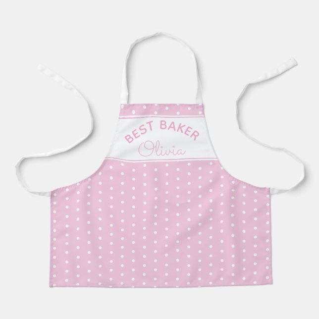 Tablier Super Mignonne Chef Pâtissière Rose Points Fille P (Recto)