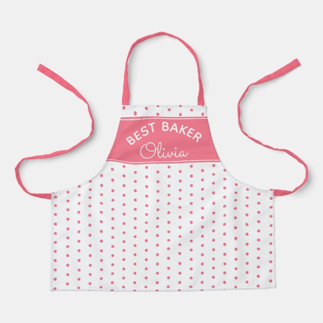 Tablier Super Mignonne Meilleur Boulanger Rose Points Fémi (Recto)