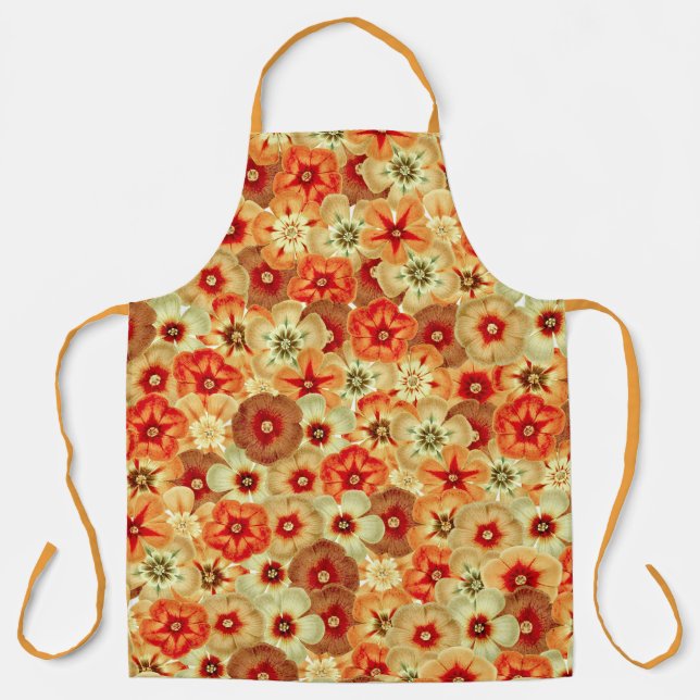Tablier Super Retro Orange Hippie Fleurs Motif (Recto)