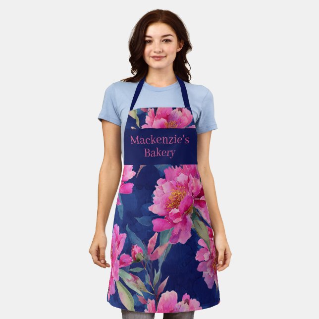 Tablier Superbe Fleur Rose Personnalisée (Porté)