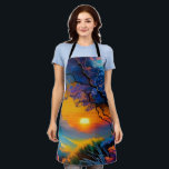 Tablier Superbe lever de soleil sur l'étang<br><div class="desc">arbre à fleurs coloré bleu et violet Beau lever de soleil à l'horizon sur l'étang herbes colorées AI ART créé par minx267</div>