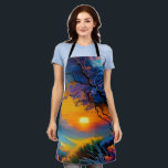 Tablier Superbe lever de soleil sur l'étang<br><div class="desc">arbre à fleurs coloré bleu et violet Beau lever de soleil à l'horizon sur l'étang herbes colorées AI ART créé par minx267</div>