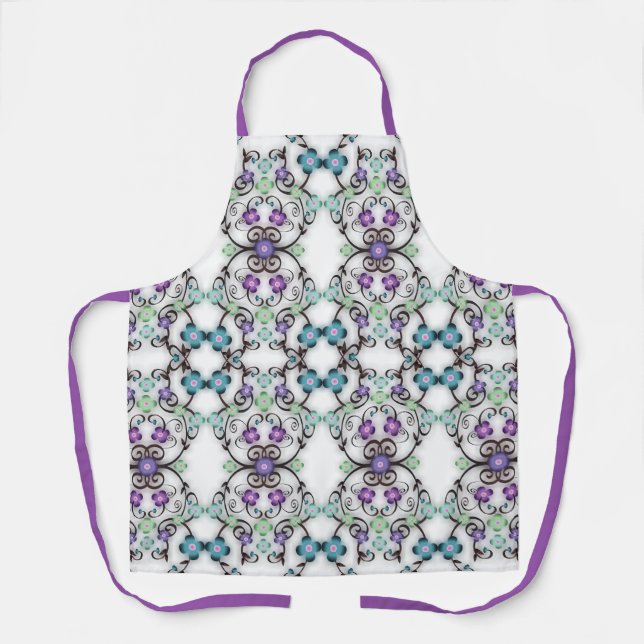 Tablier Superbe motif de dentelle de fleurs bleu violet  (Recto)