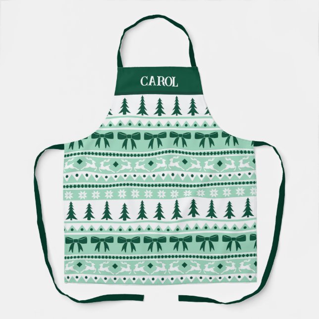 Tablier Sweat moche de Noël avec le nom Mint vert (Recto)