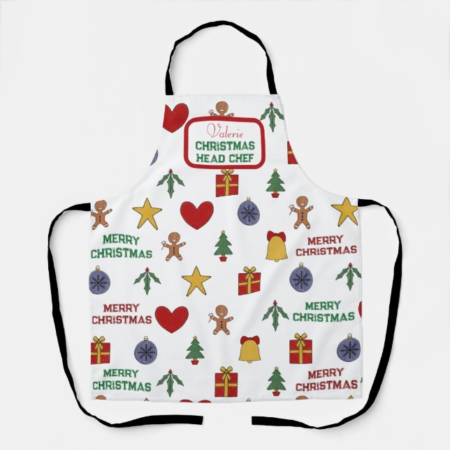Tablier Symbole de Noël festif Nom Chef Chef Chef Chef (Recto)
