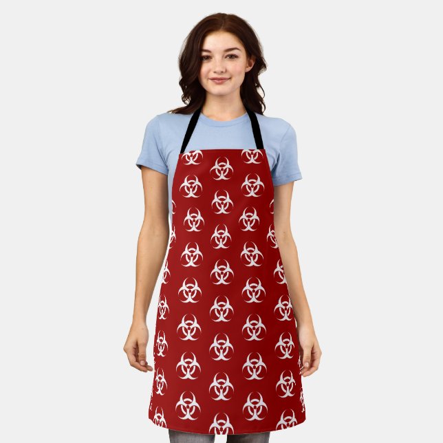 Tablier Symbole de risque biologique Crimson Apron (Porté)