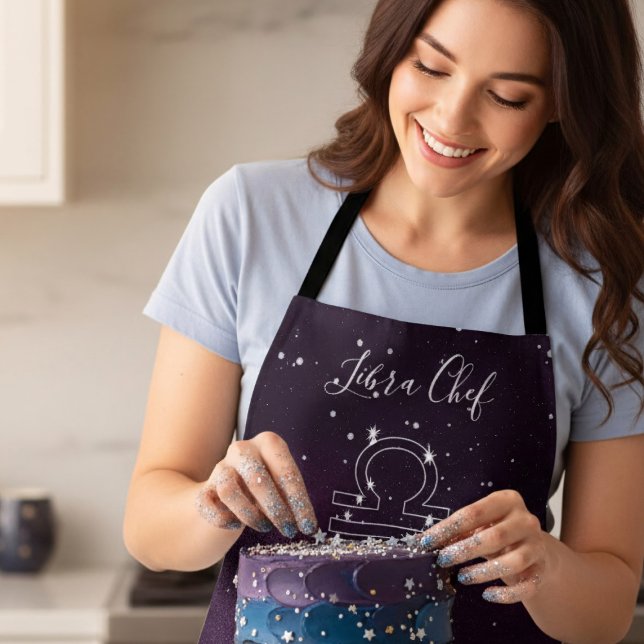 Tablier Symbole Libra Zodiac Star Constellation Galaxie vi (It's Libra Season! Bake amazing cakes in these groovy purple astrology apron)