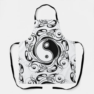 Tablier Symbole Yin & Yang noir et blanc de style tatouage