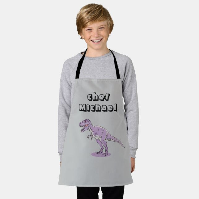 Tablier T-rex dinosaure imprimé nom personnalisé  (Porté)
