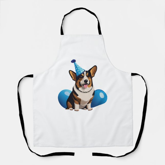 Tablier T-shirt classique d'anniversaire de Corgi bleu (Recto)