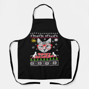 Tablier T-shirt de Noël moche Meowy Cat drôle de chat Xmas