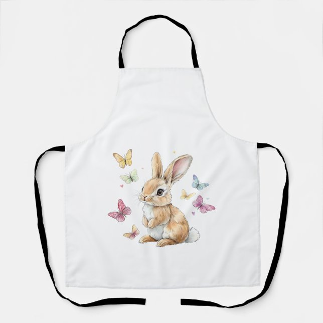 Tablier T-shirt mignon lapin de Pâques papillon (Recto)