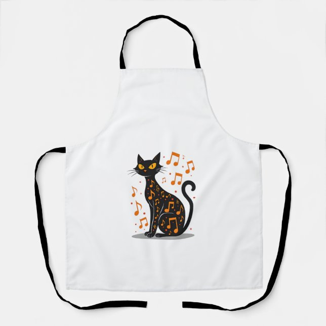 Tablier T-shirt Musical Note Cat Halloween  Note de Musiqu (Recto)
