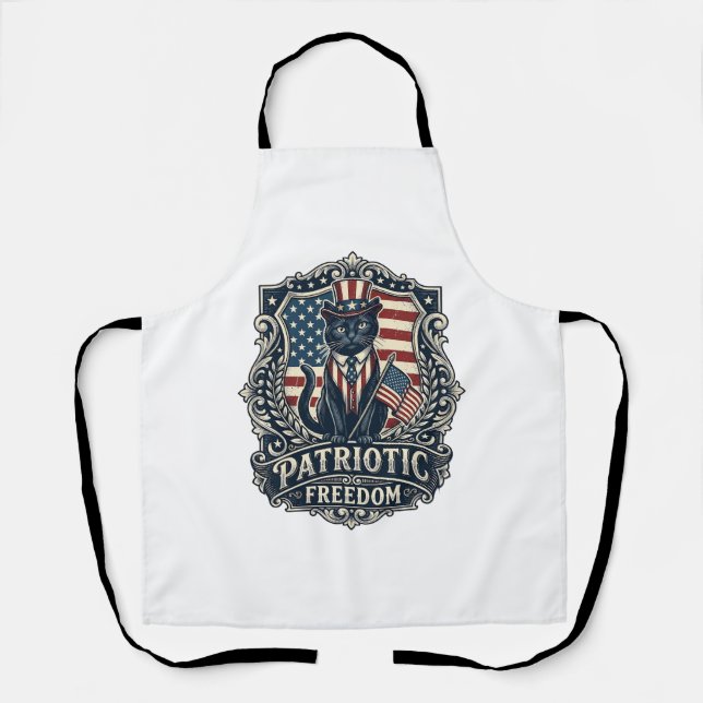 Tablier T-shirt vectoriel graphique de chat noir patriotiq (Recto)