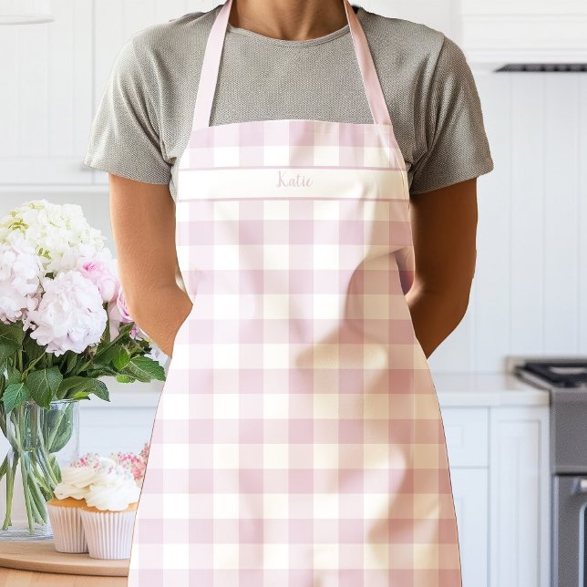 Tablier Tabard à carreaux Gingham rose Pivoine (Gingham Check Pink Apron)