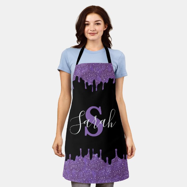Tablier Tabard à gouttes de paillettes et monogramme viole (Porté)